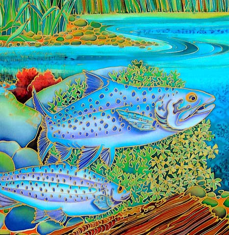 картина с рыбами батик