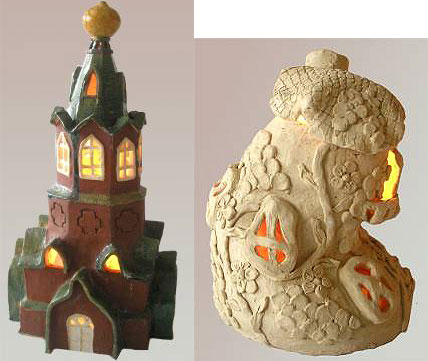 Светильник Домик Эльфа и Храм из глины